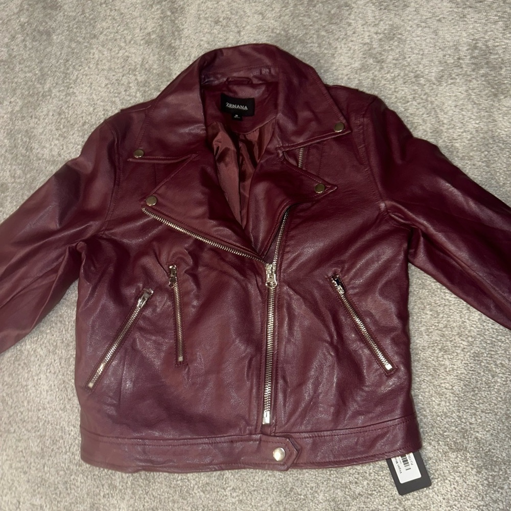 Zenana Vegan Jacket Burgundy Medium